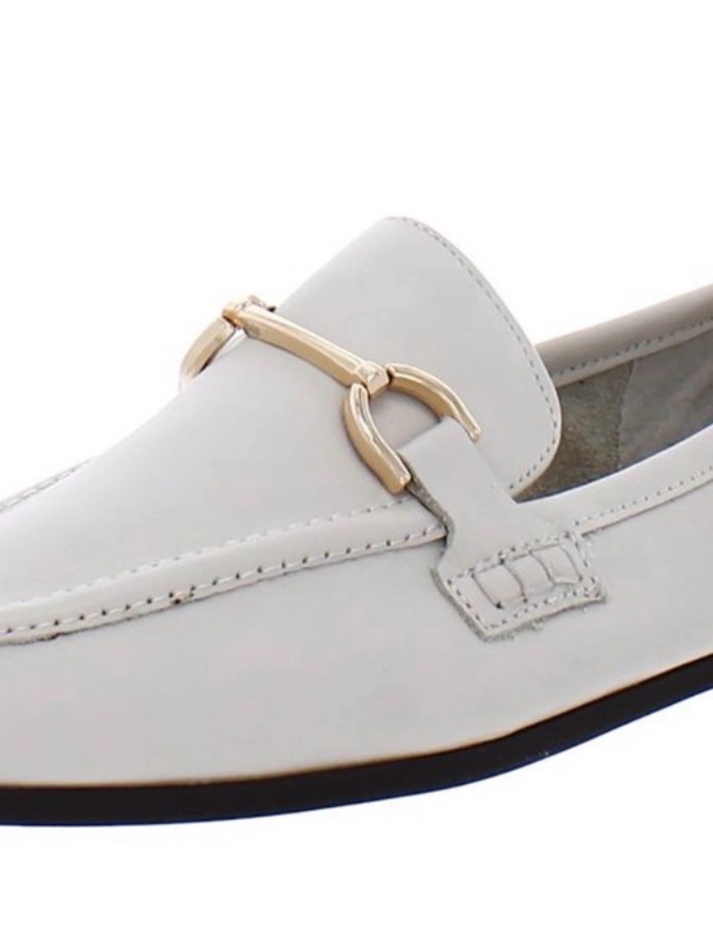 STEVE MADDEN Classic Women’s White Leather Slip-On Loafer with Gold Bit LNIB